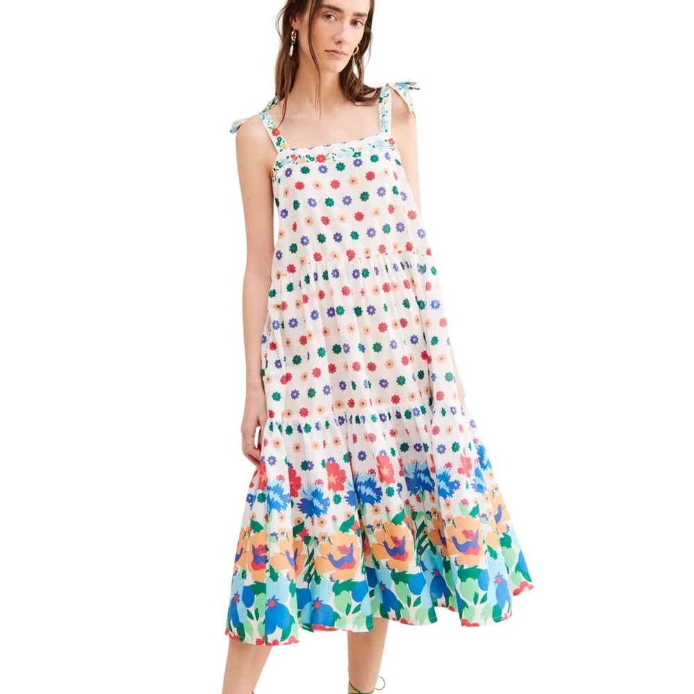 R1 Floe‎ Buvard Midi Dress Floral Tie Strap Sundress Anthropologie Nuuly XS